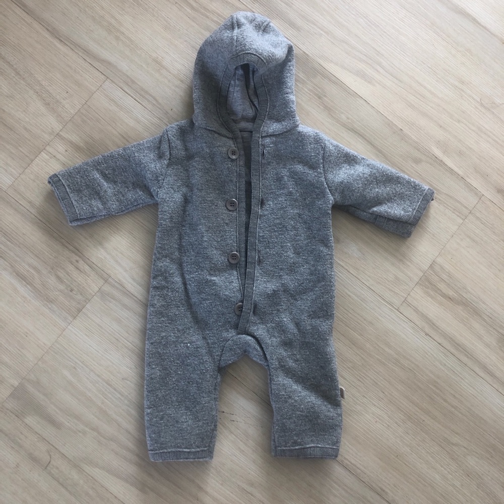 Soft Gray Hooded Baby Bodysuit
